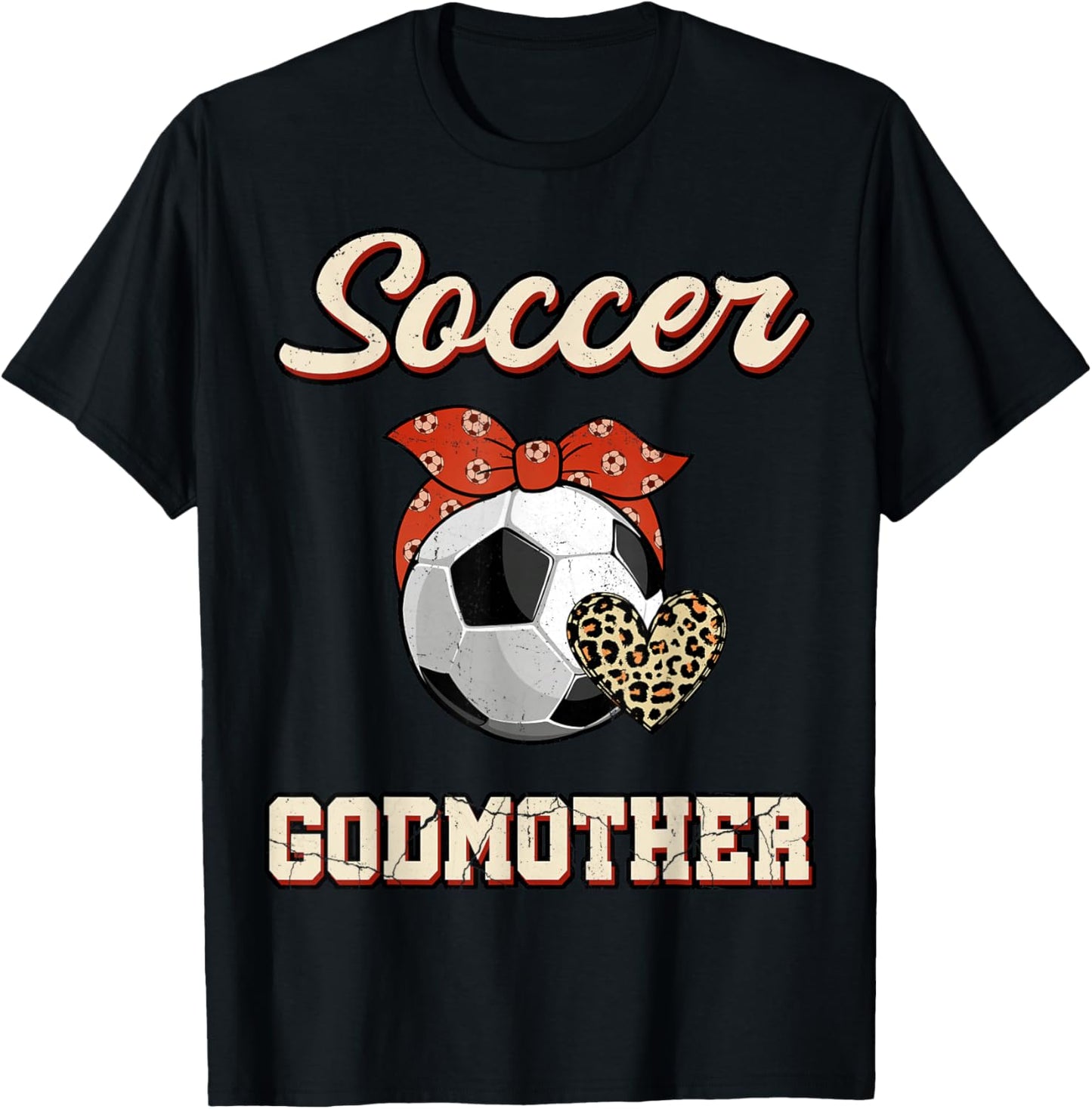 Soccer Godmother Bandana Leopard Heart Fans Mother's Day T-Shirt - T-Shirt | Black