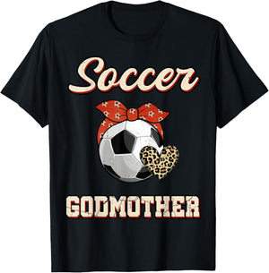 Soccer Godmother Bandana Leopard Heart Fans Mother's Day T-Shirt - T-Shirt | Black