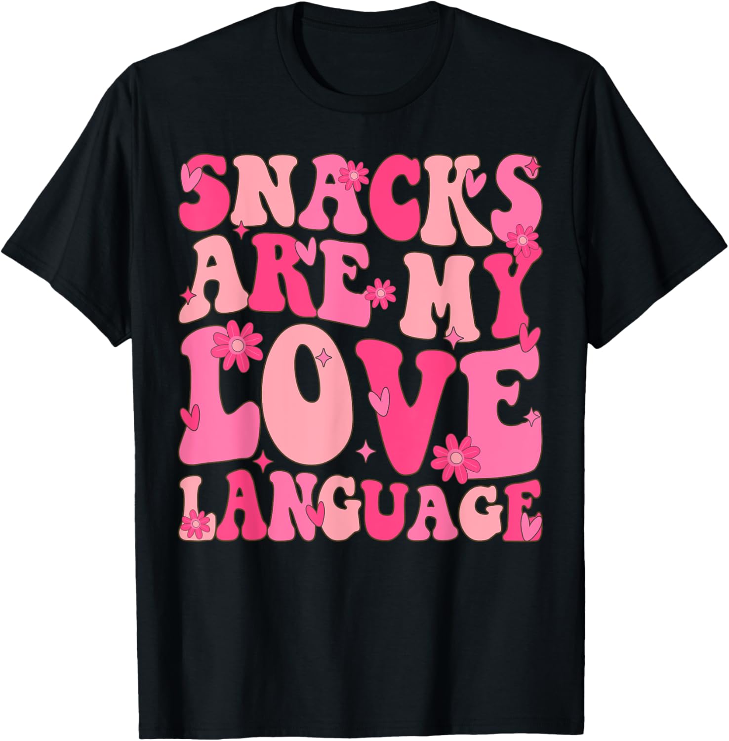 Snacks Are My Love Language Valentine Day Groovy Funny T-Shirt - T-Shirt | Black