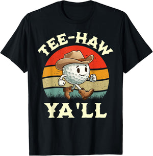 Western Haw Y'all Funny Golf Ball Cowboy Southern Retro T-Shirt - T-Shirt | Black