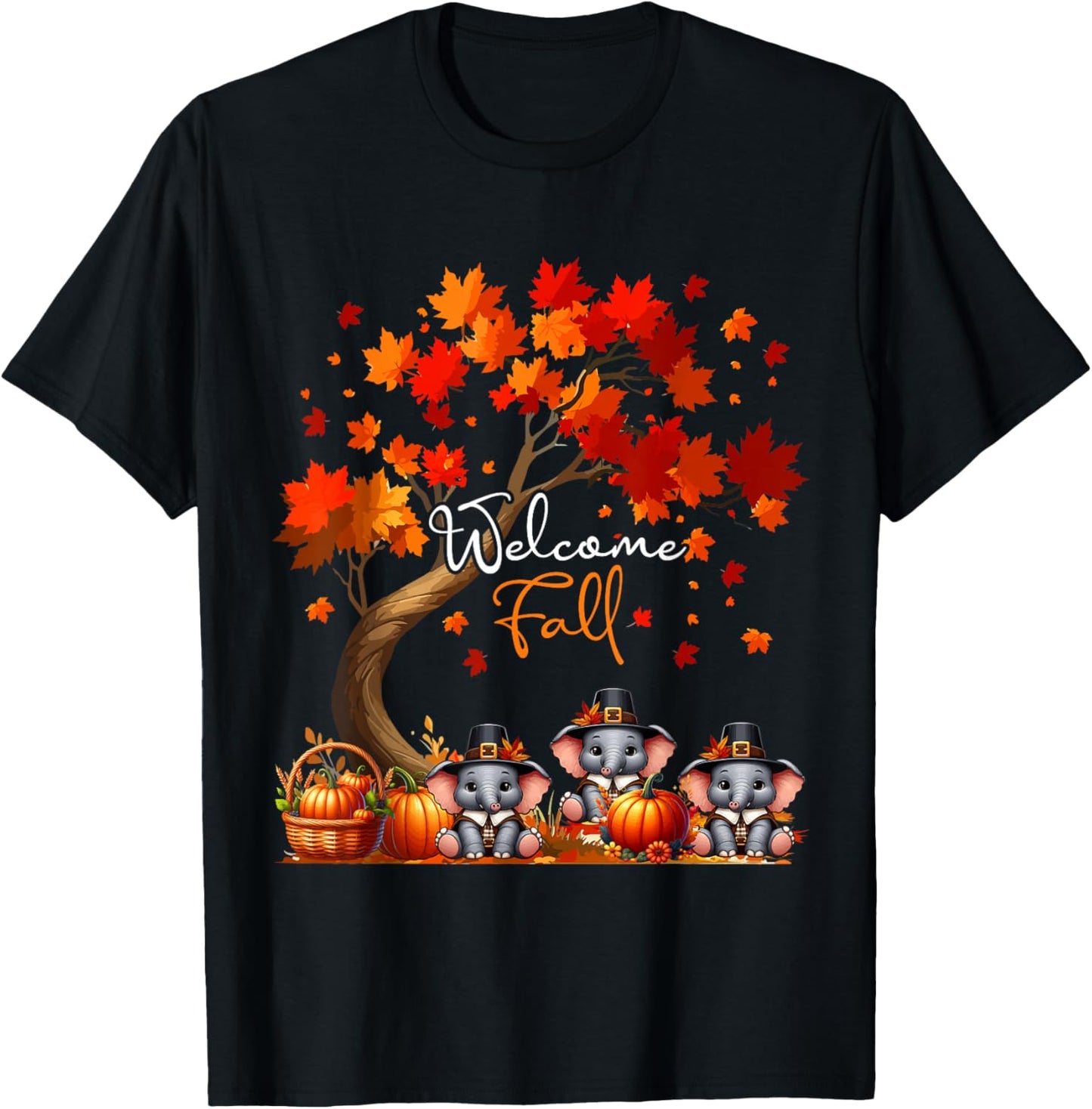 Welcome Costume Fall Three Thanksgiving Elephants Lover T-Shirt - T-Shirt | Black