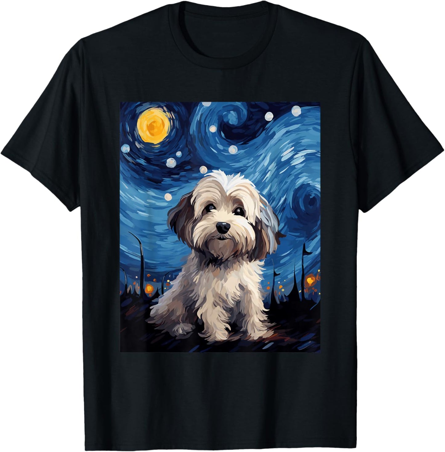 Havanese Dog Starry Night Van Gogh Art Lover T-Shirt - T-Shirt | Black