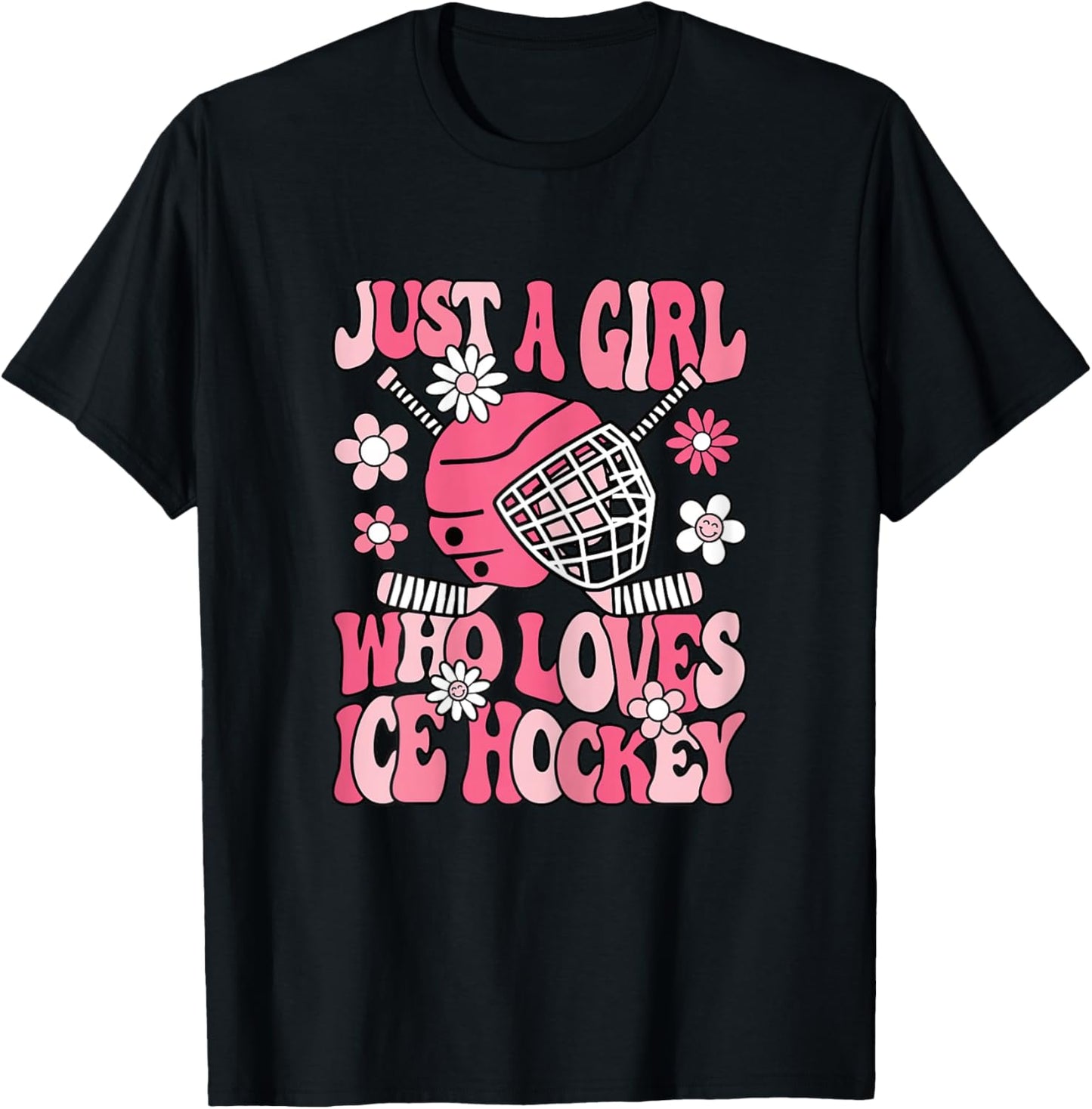 Just A Girl Who Loves Ice Hockey Cute Ice Hockey Player Girl T-Shirt - T-Shirt | Black