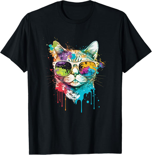 Colorful Cool Cat – Retro Sunglasses Streetwear Cat T-Shirt - T-Shirt | Black