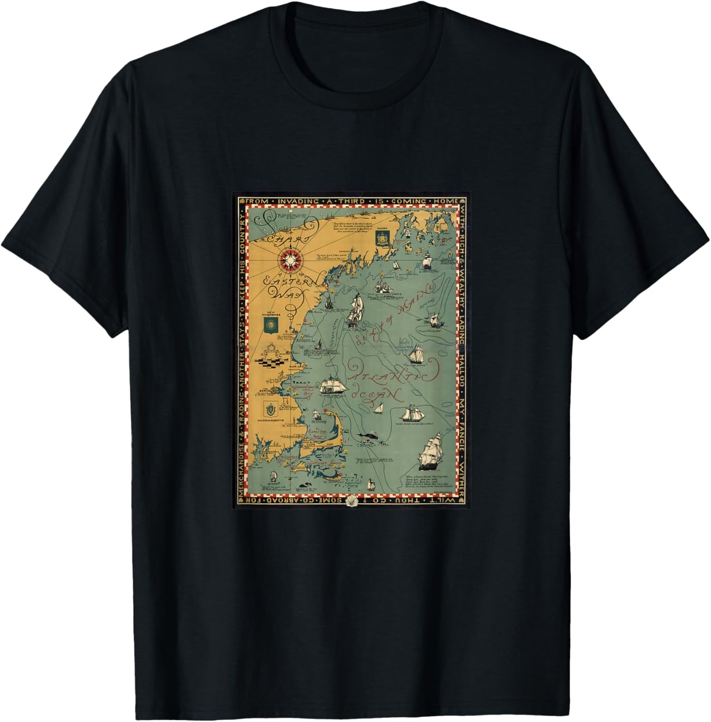 Vintage New England Pictorial Map (1926) T-Shirt - T-Shirt | Black