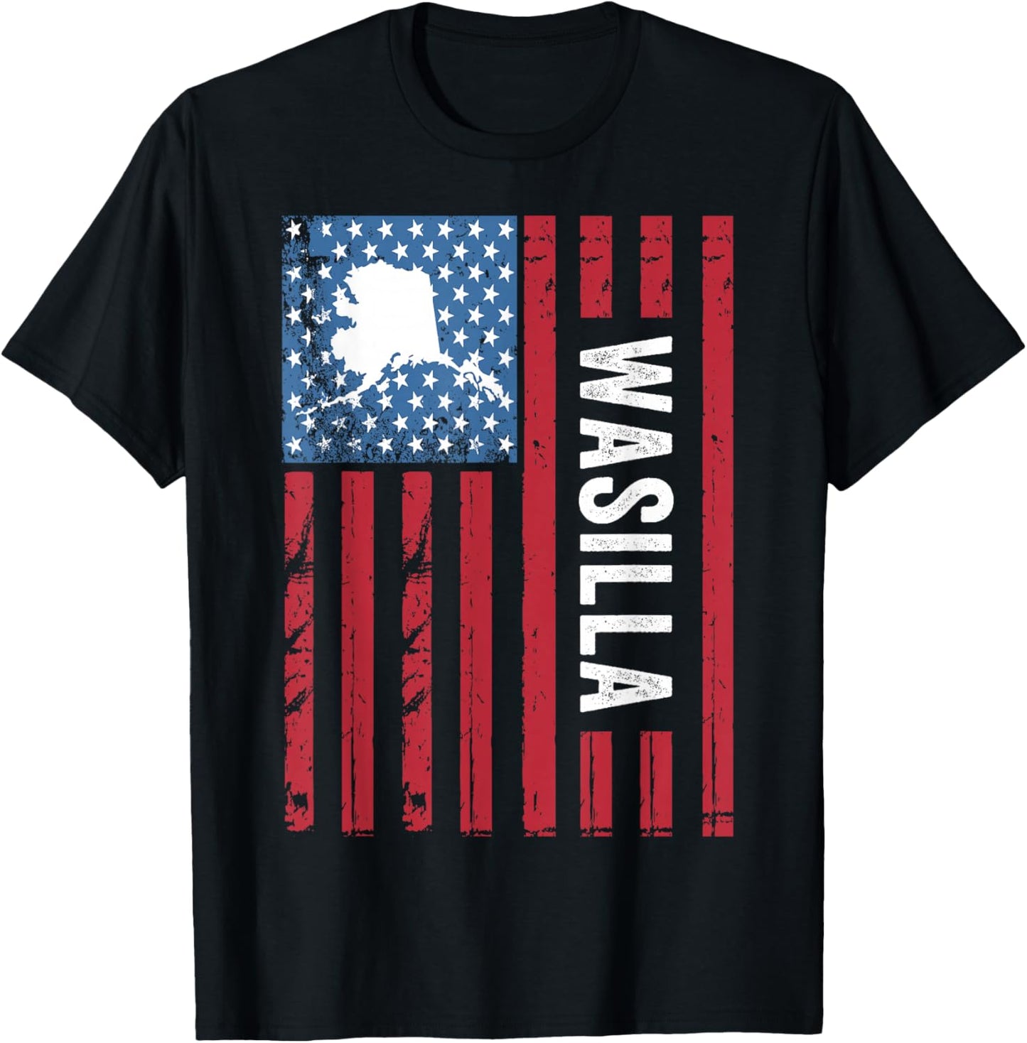 Wasilla Alaska with American Flag, Alaska Wasilla T-Shirt - T-Shirt | Black