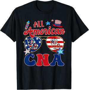 All American CNA Sunglasses American Flag 4th Of July T-Shirt - T-Shirt | Black