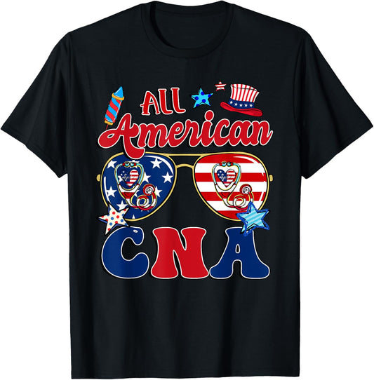 All American CNA Sunglasses American Flag 4th Of July T-Shirt - T-Shirt | Black