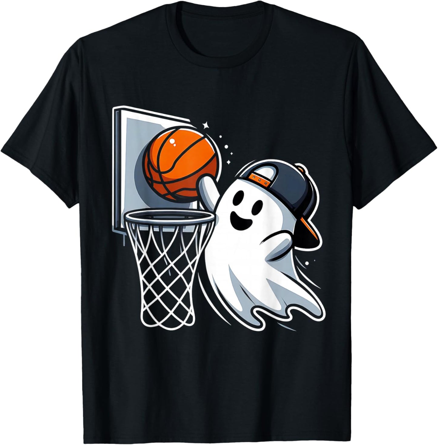 Ghost Basketball Dunk Ghost Playing Basketball Halloween T-Shirt - T-Shirt | Black