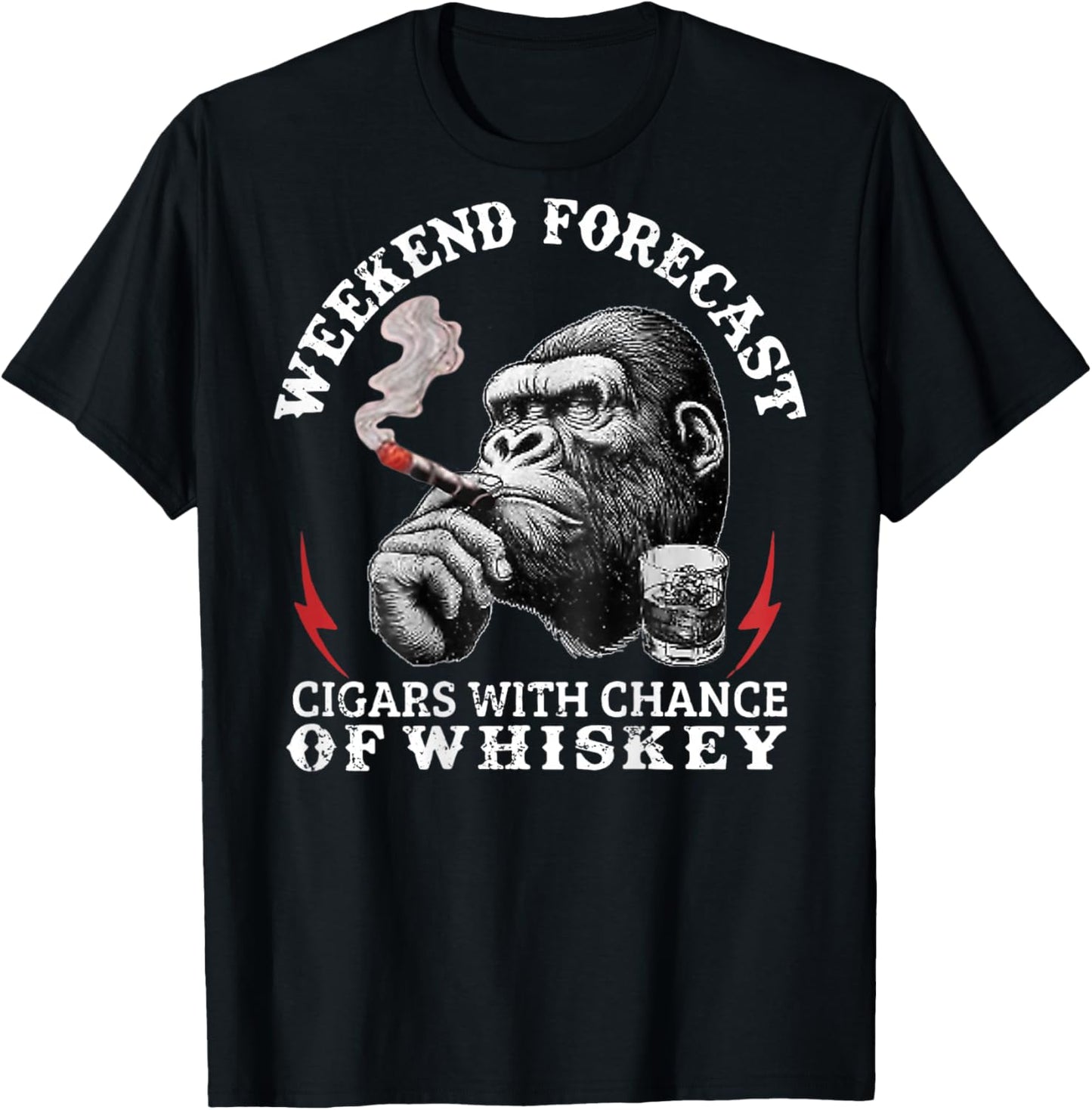 Weekend Forecast Cigars with A Chance of Whiskey Monkey T-Shirt - T-Shirt | Black