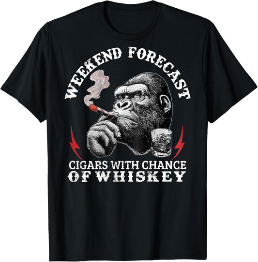 Weekend Forecast Cigars with A Chance of Whiskey Monkey T-Shirt - T-Shirt | Black