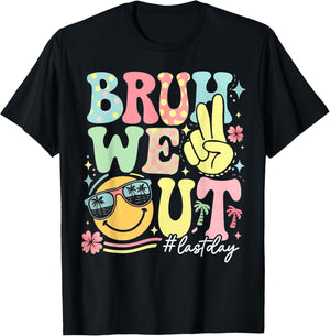 Retro Groovy Bruh We Out Last Day Last Day Of School T-Shirt - T-Shirt | Black