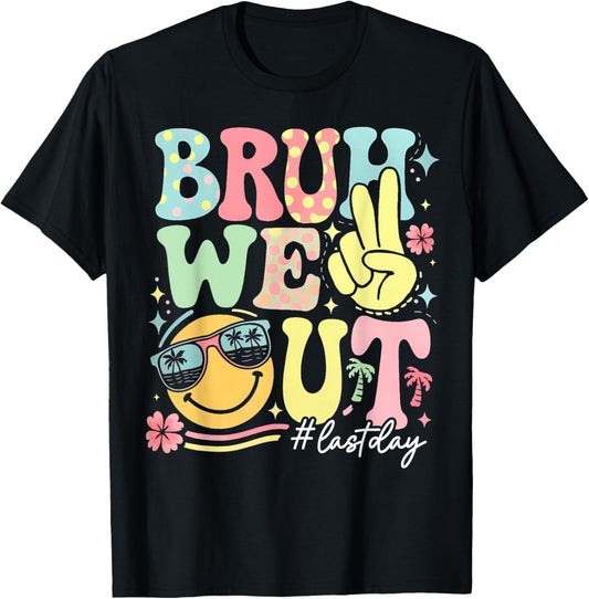 Retro Groovy Bruh We Out Last Day Last Day Of School T-Shirt - T-Shirt | Black