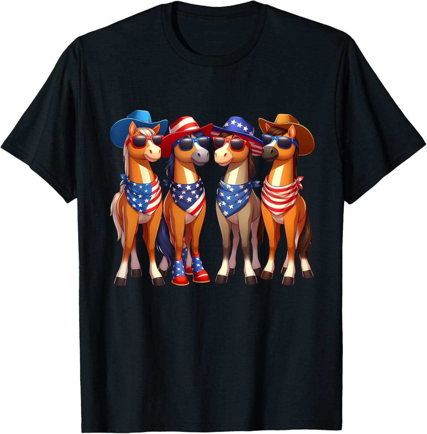 Funny Patriotic US Flag USA 4th Of July Horse T-Shirt - T-Shirt | Black