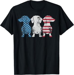 Patriotic Dachshund Dog USA Flag Sunglasses 4th of July T-Shirt - T-Shirt | Black