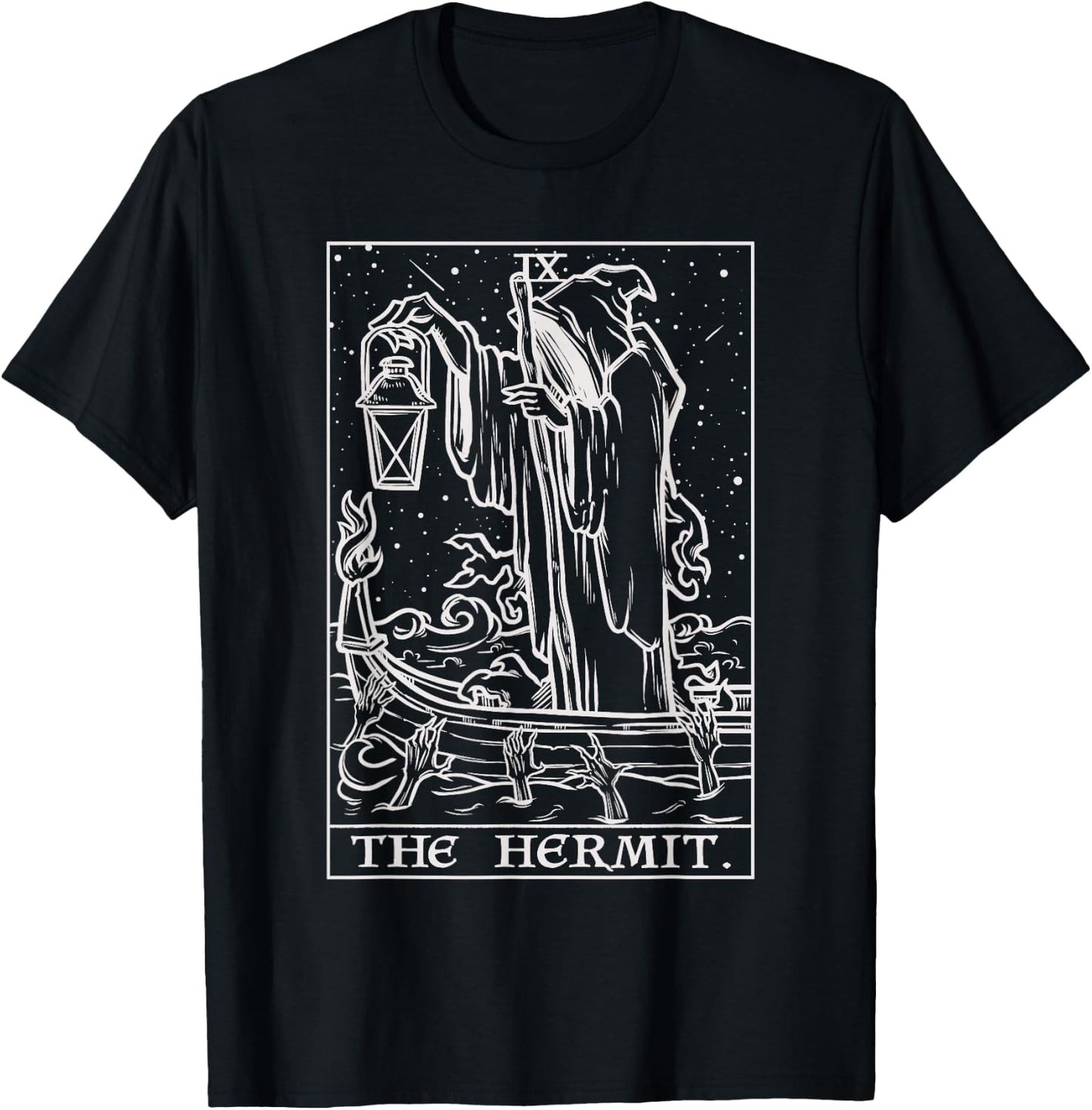 The Hermit Tarot Card Gothic Halloween Grim Reaper Occult T-Shirt - T-Shirt | Black