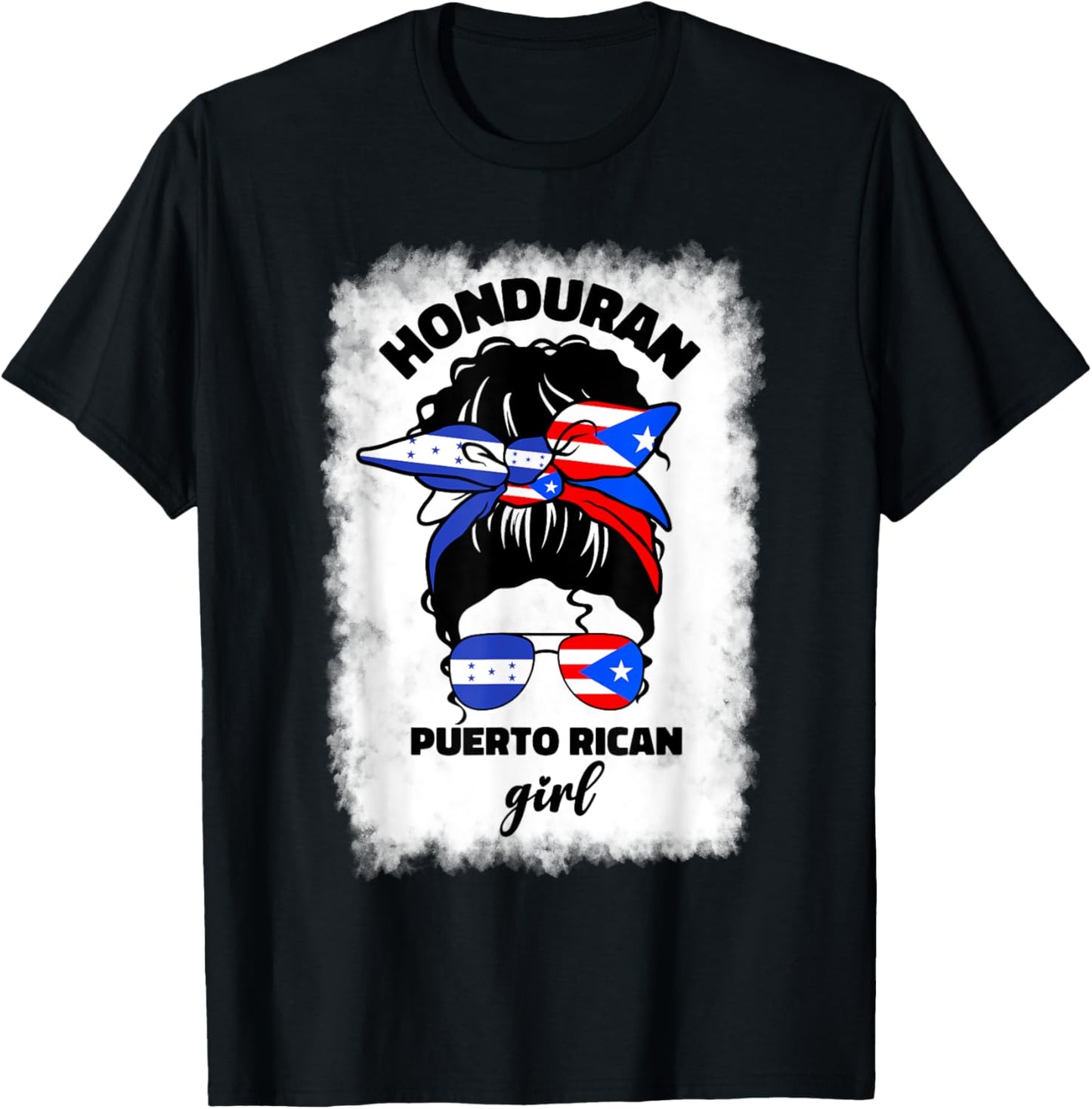 Half Honduran And Puerto Rican Rico Honduras Flag Girl Mix T-Shirt - T-Shirt | Black