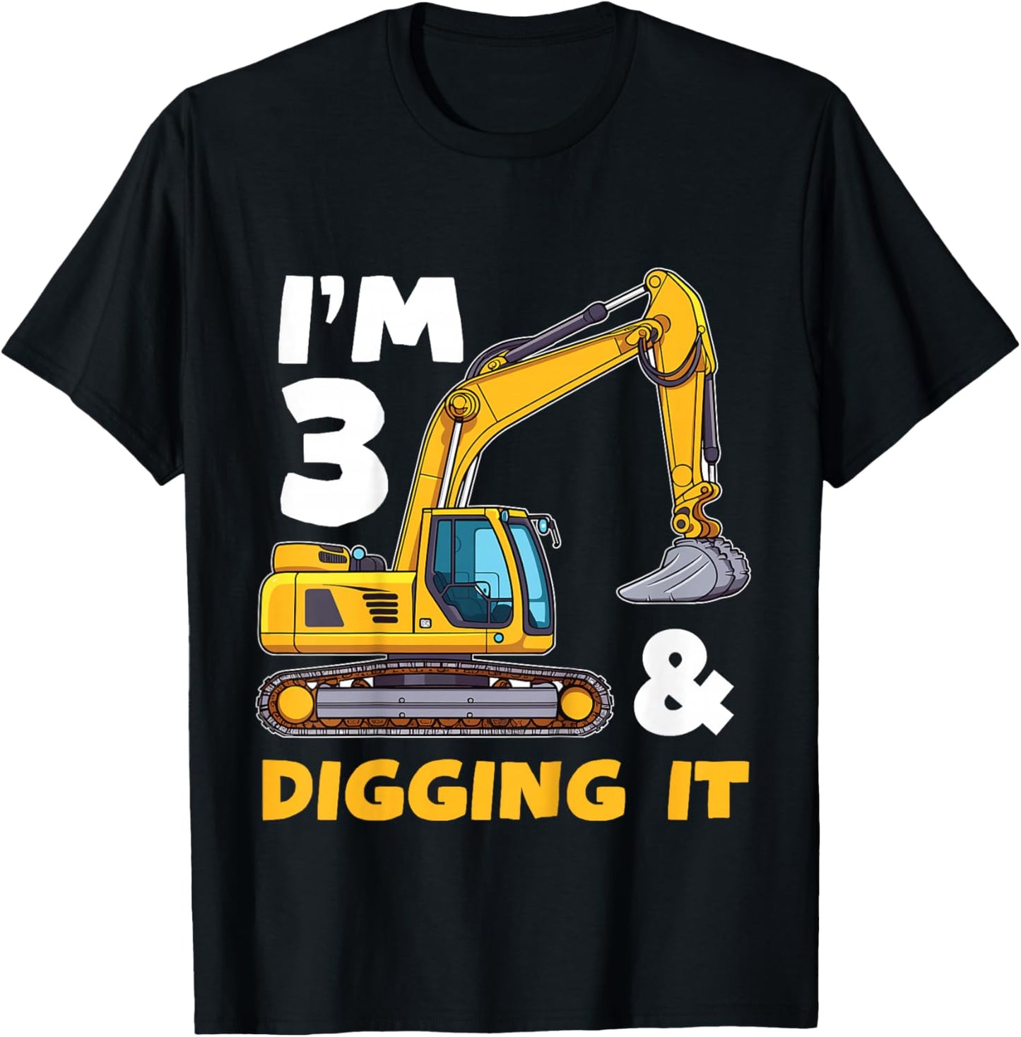 Kids Construction Truck 3rd Birthday Boy Excavator BDay T-Shirt - T-Shirt | Black