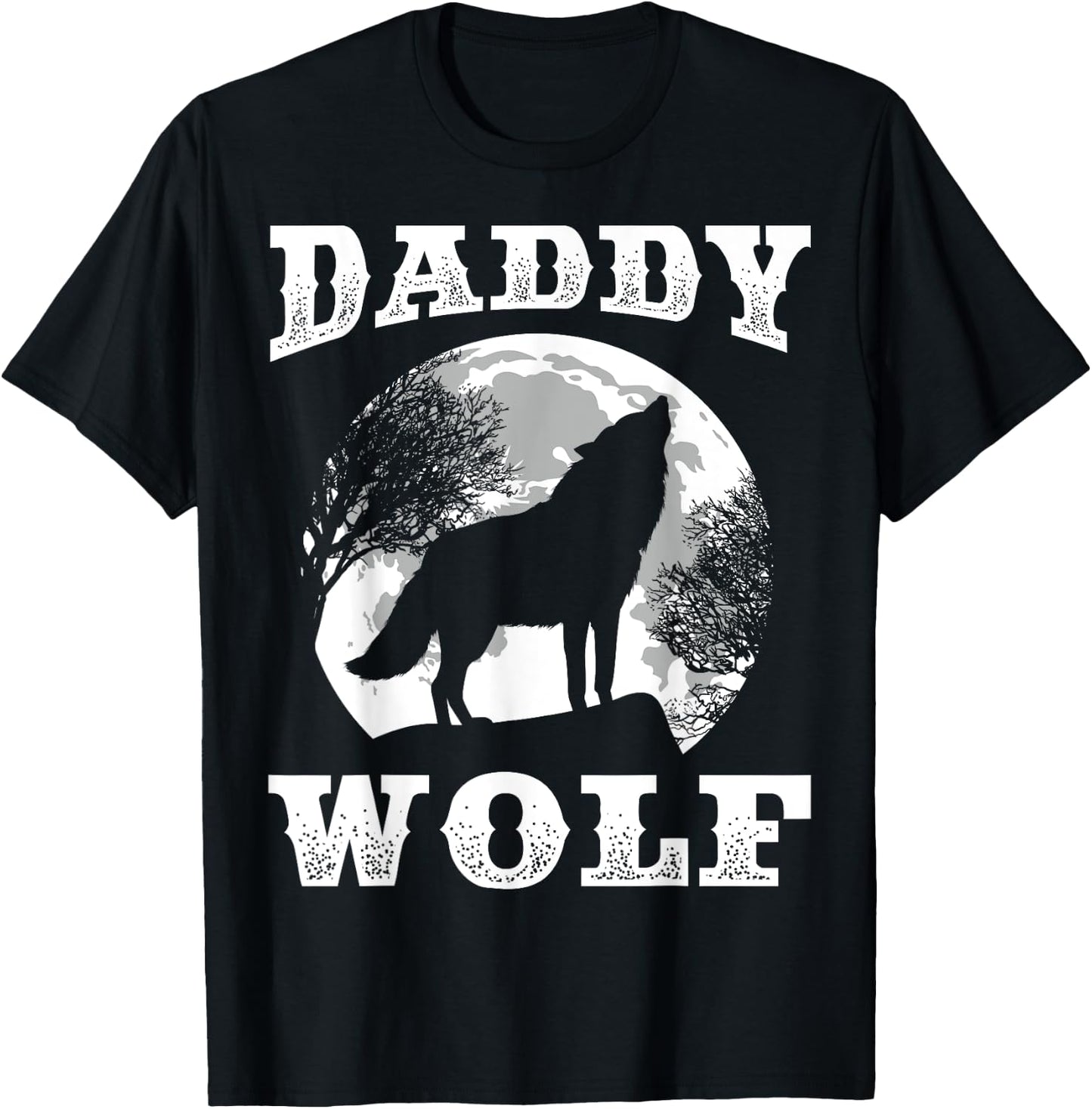 Daddy Wolf Design Wolves Dad Moon T-Shirt - T-Shirt | Black