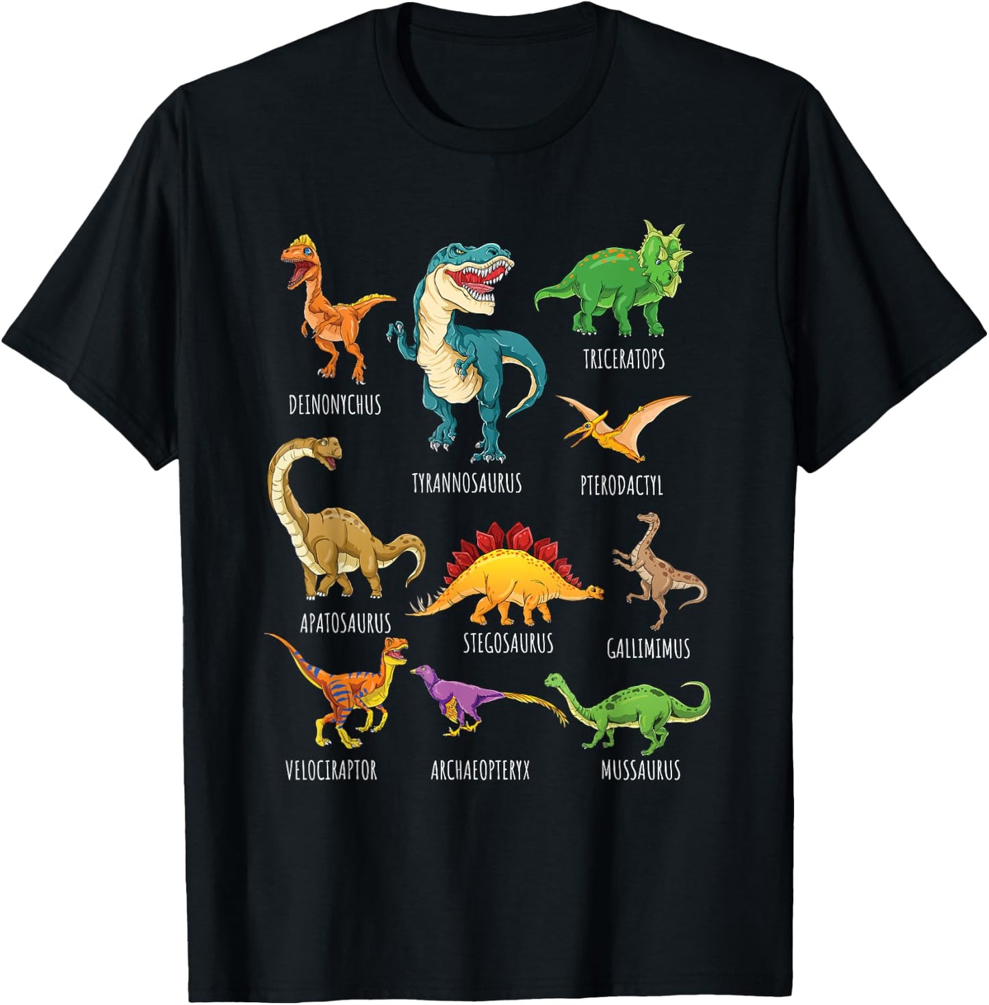Types of Dinosaurs Graphics Dino Identification Small T-Shirt - T-Shirt | Black