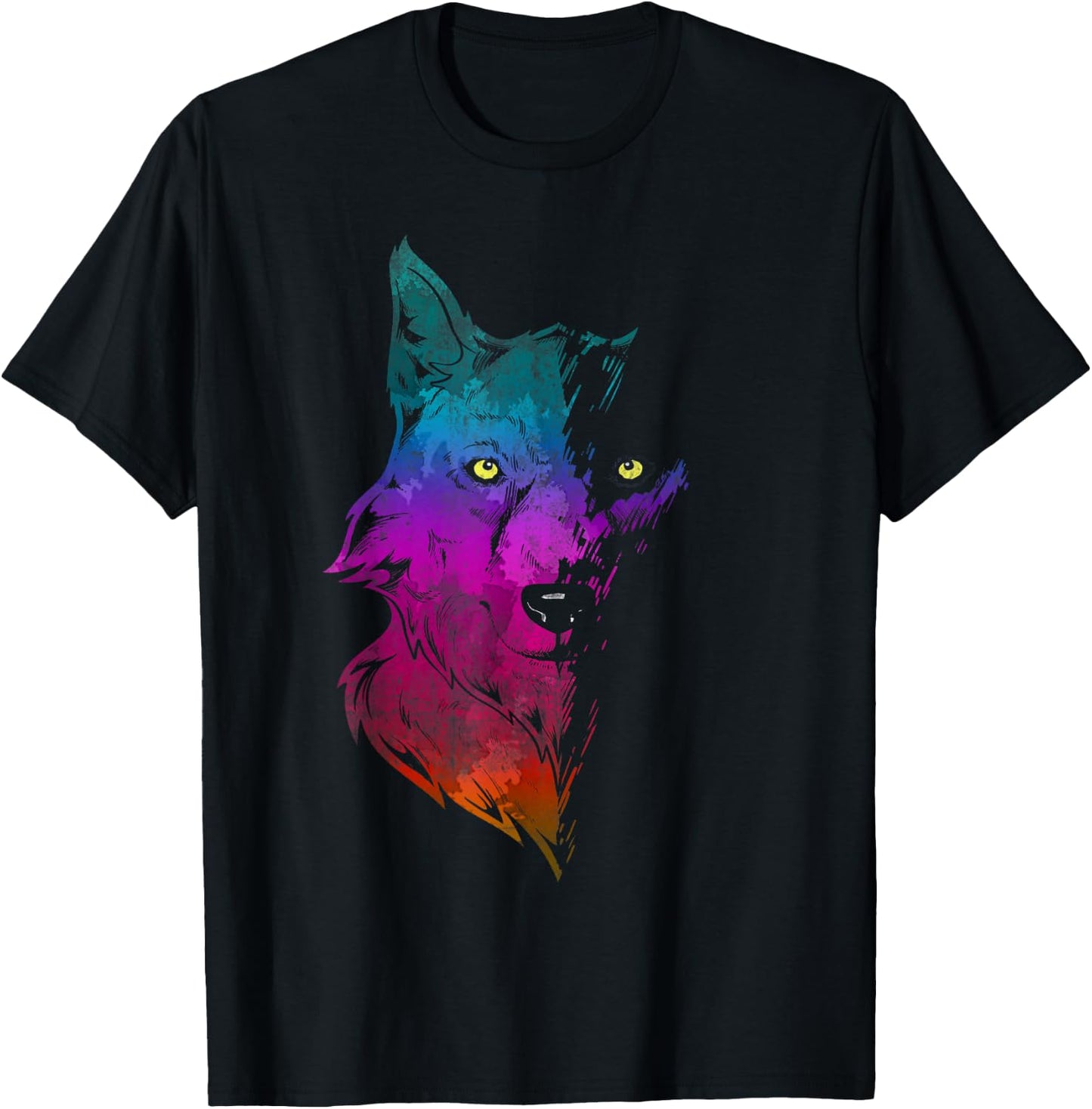 Howl Wildlife Forest Animal Predator Portrait Colorful Wolf T-Shirt - T-Shirt | Black