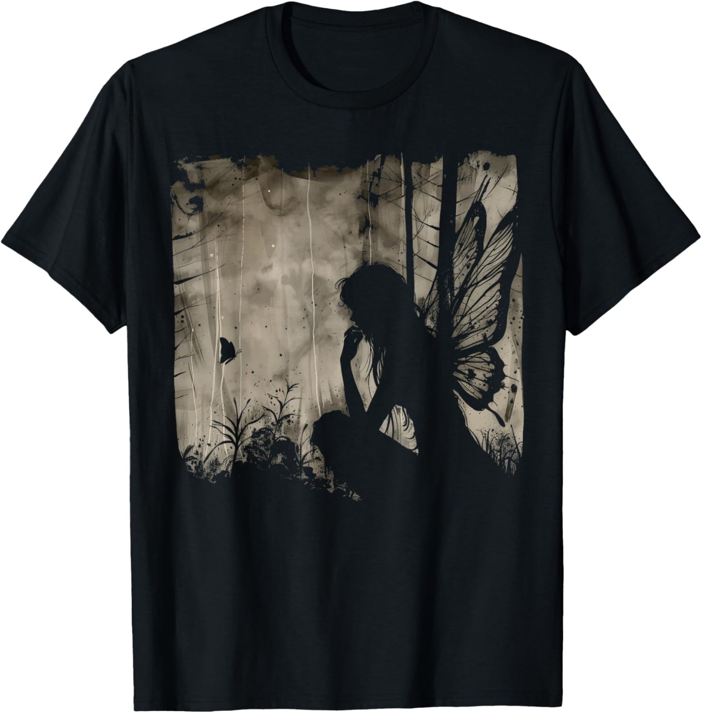 Dark Fairycore Fairy Art Grunge Butterfly Alt Goth Aesthetic T-Shirt - T-Shirt | Black