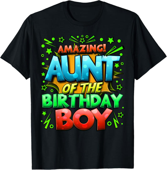 Aunt of the Birthday Boy Matching Family Of Boy Party T-Shirt - T-Shirt | Black