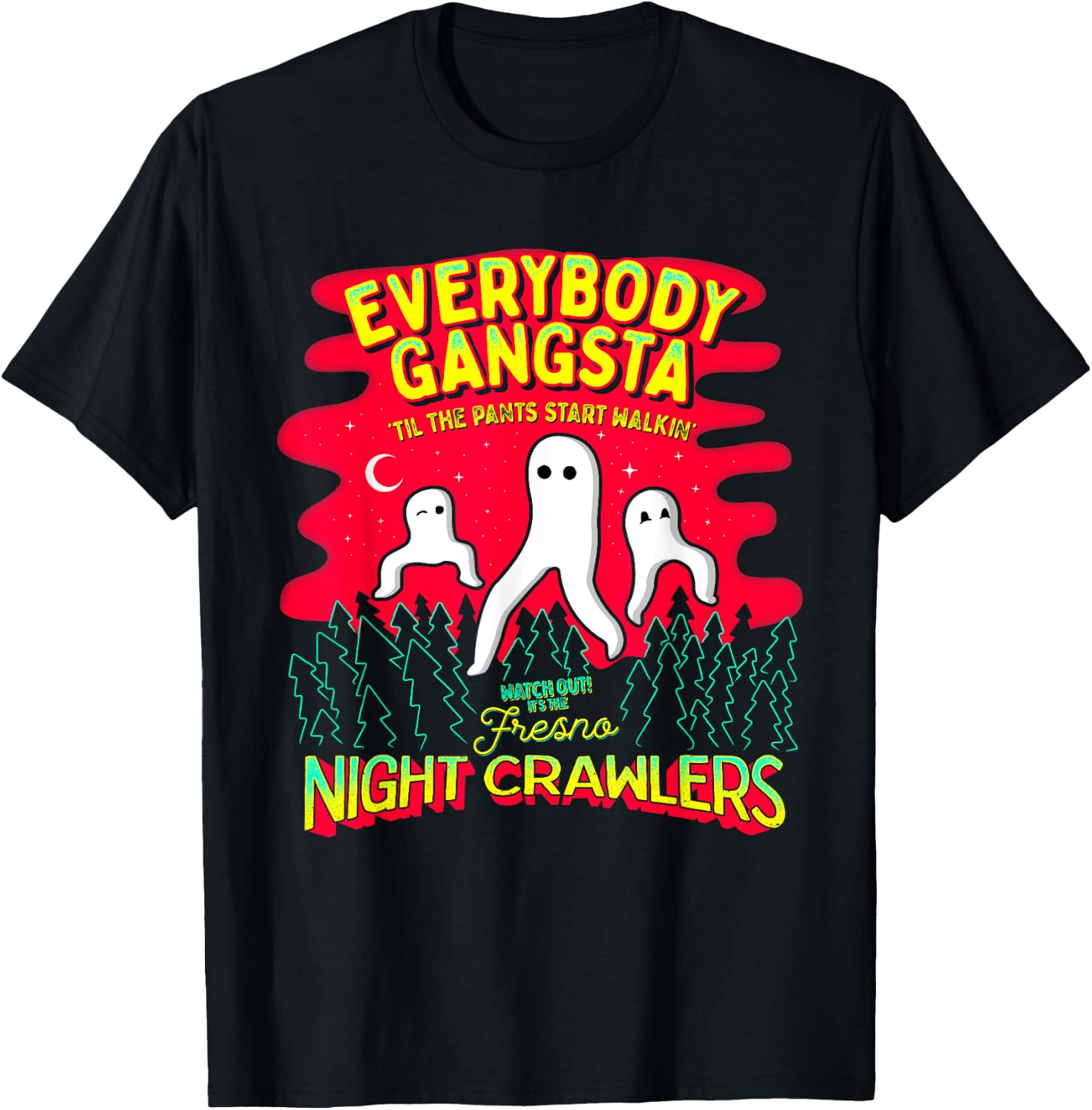 Strangeology Fresno Nightcrawlers Adult - Black, Small - Short Sleeve, Classic Fit - Cryptozoology Meme T-Shirt - T-Shirt | Black