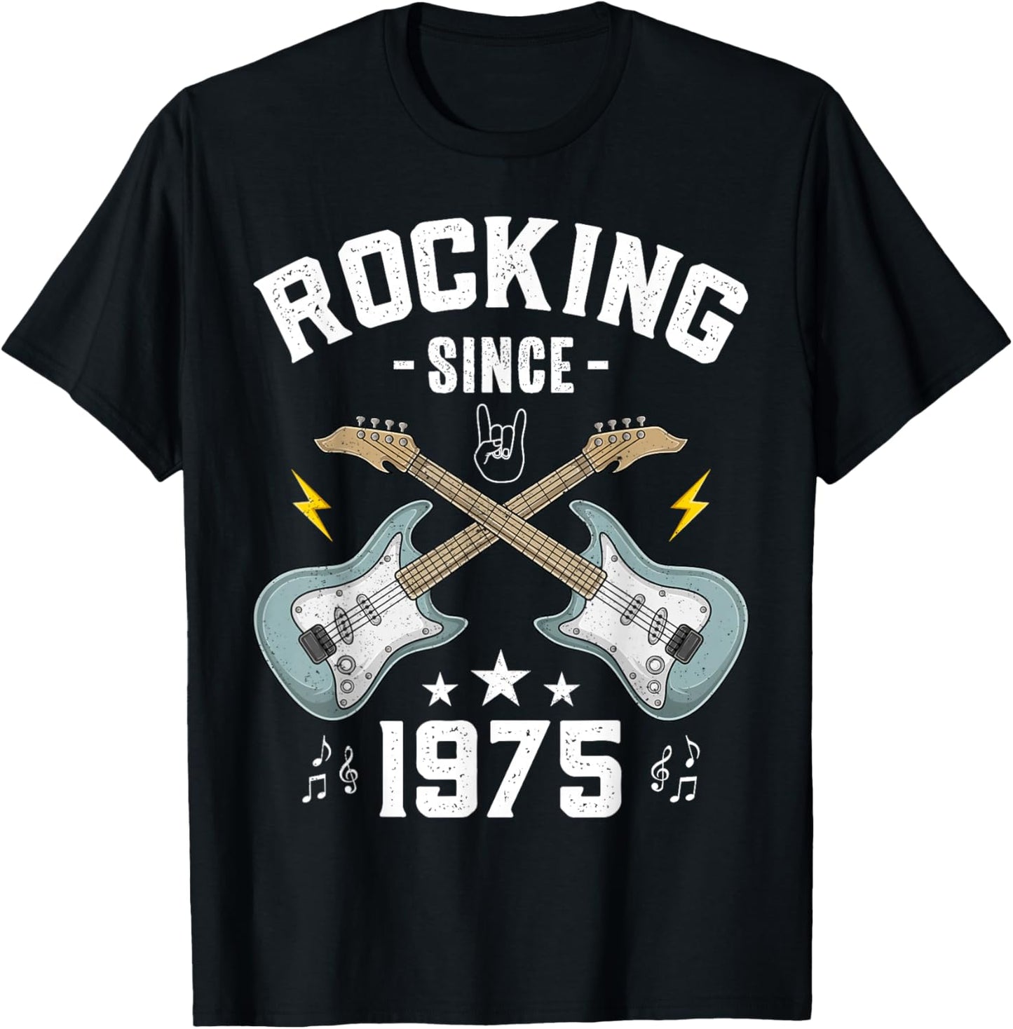 Rocking Since 1975 Vintage Rock Music Guitar 50th Birthday T-Shirt - T-Shirt | Black