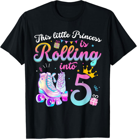 Roller Skate 5th Birthday Shirt 5 Year Old Girl Party Outfit T-Shirt - T-Shirt | Black