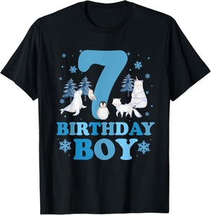 Winter 7th Birthday Boy Arctic Animals 7 Year Old Birthday T-Shirt - T-Shirt | Black