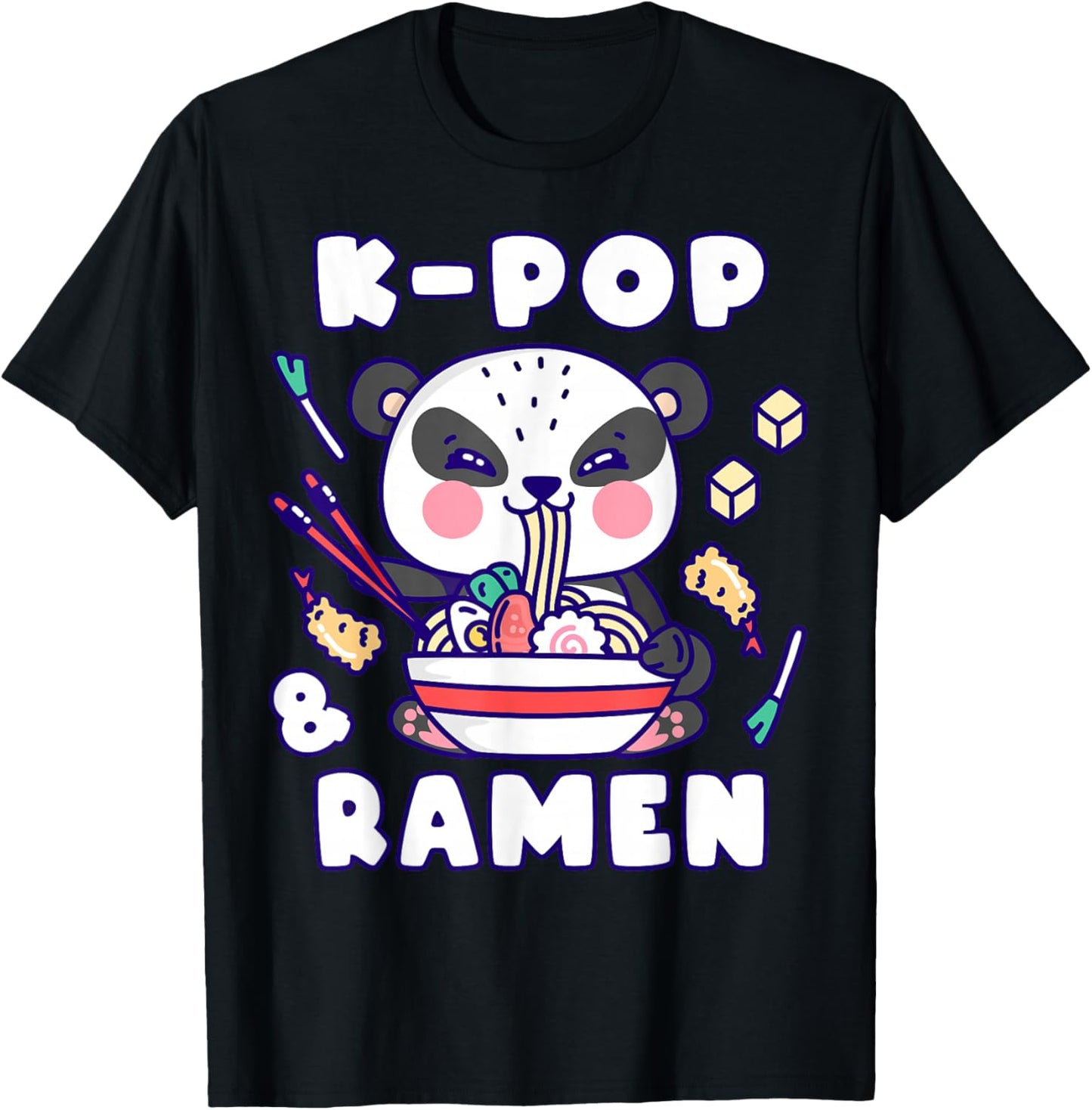 Panda, K-Pop & Ramen, Korean Music, Cute Playful T-Shirt - T-Shirt | Black