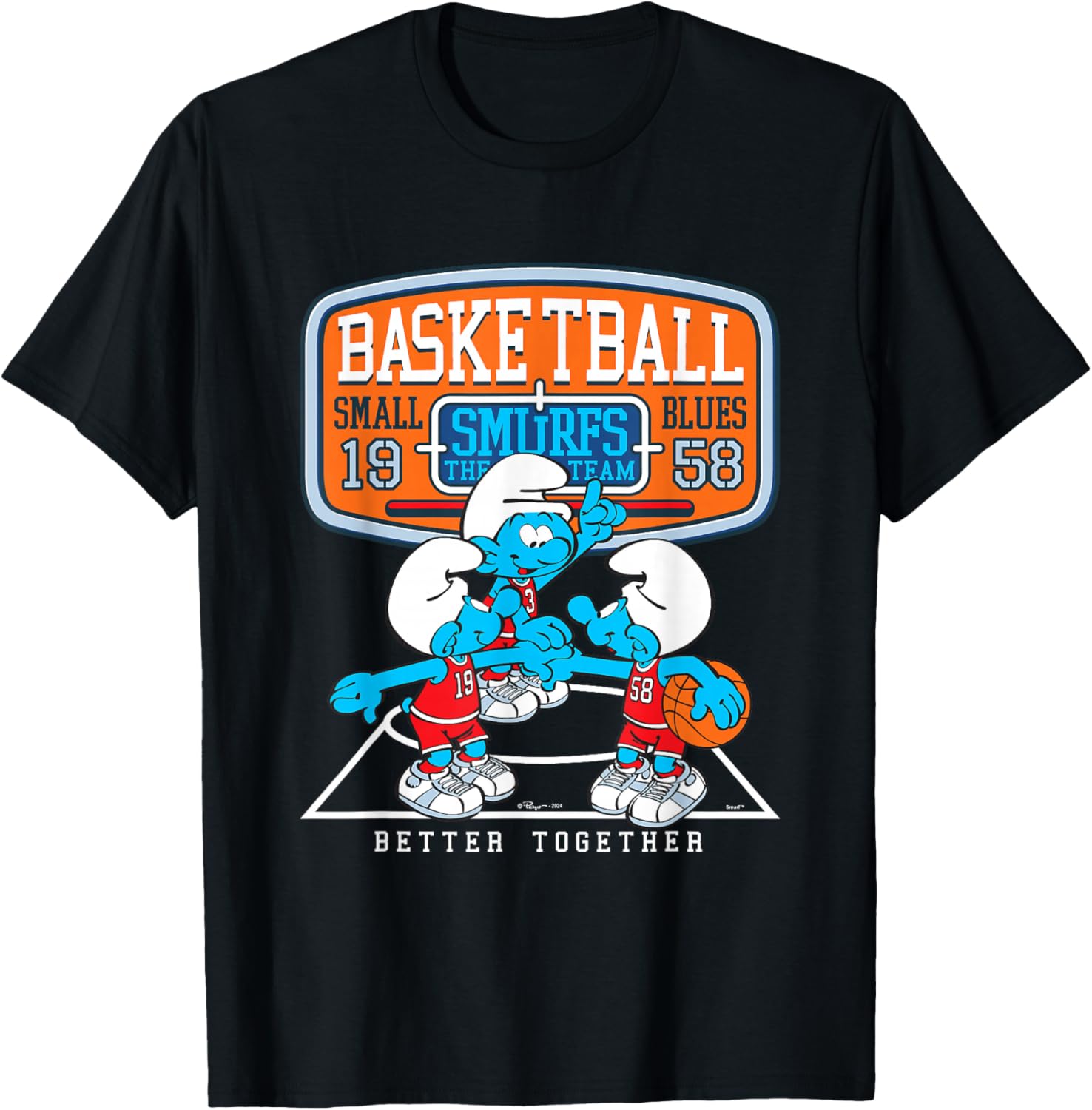 The Smurfs Basketball Team Better Together Big Chest Logo T-Shirt - T-Shirt | Black