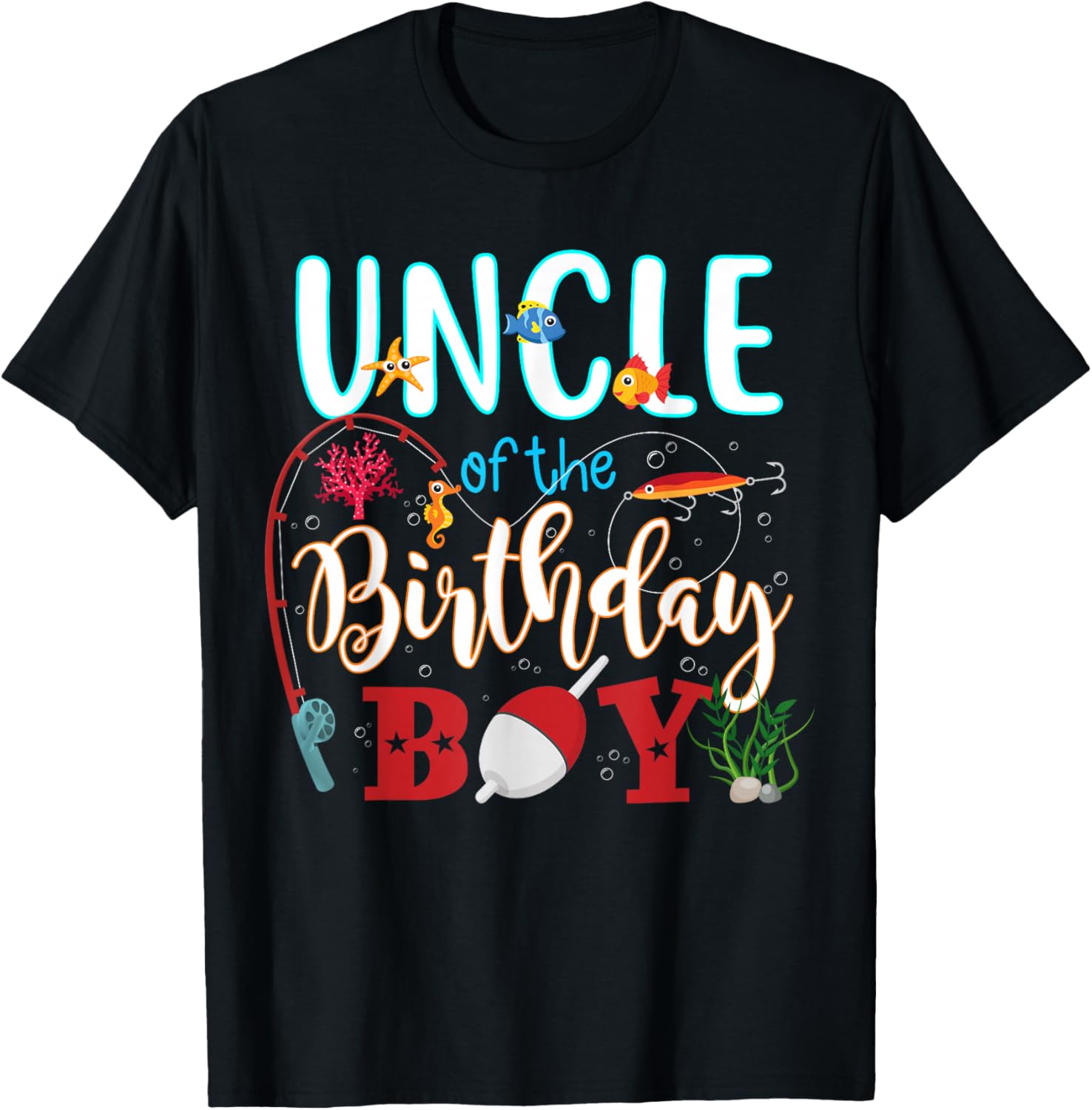 Uncle of The Birthday Boy Matching Family Fishing Party T-Shirt - T-Shirt | Black