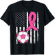 Soccer Ball Ribbon US Flag Breast Cancer Awareness Pink T-Shirt - T-Shirt | Black