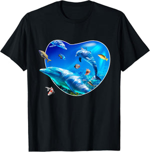 Dolphins Underwater Ocean Dolphin Coral Fish T-Shirt - T-Shirt | Black