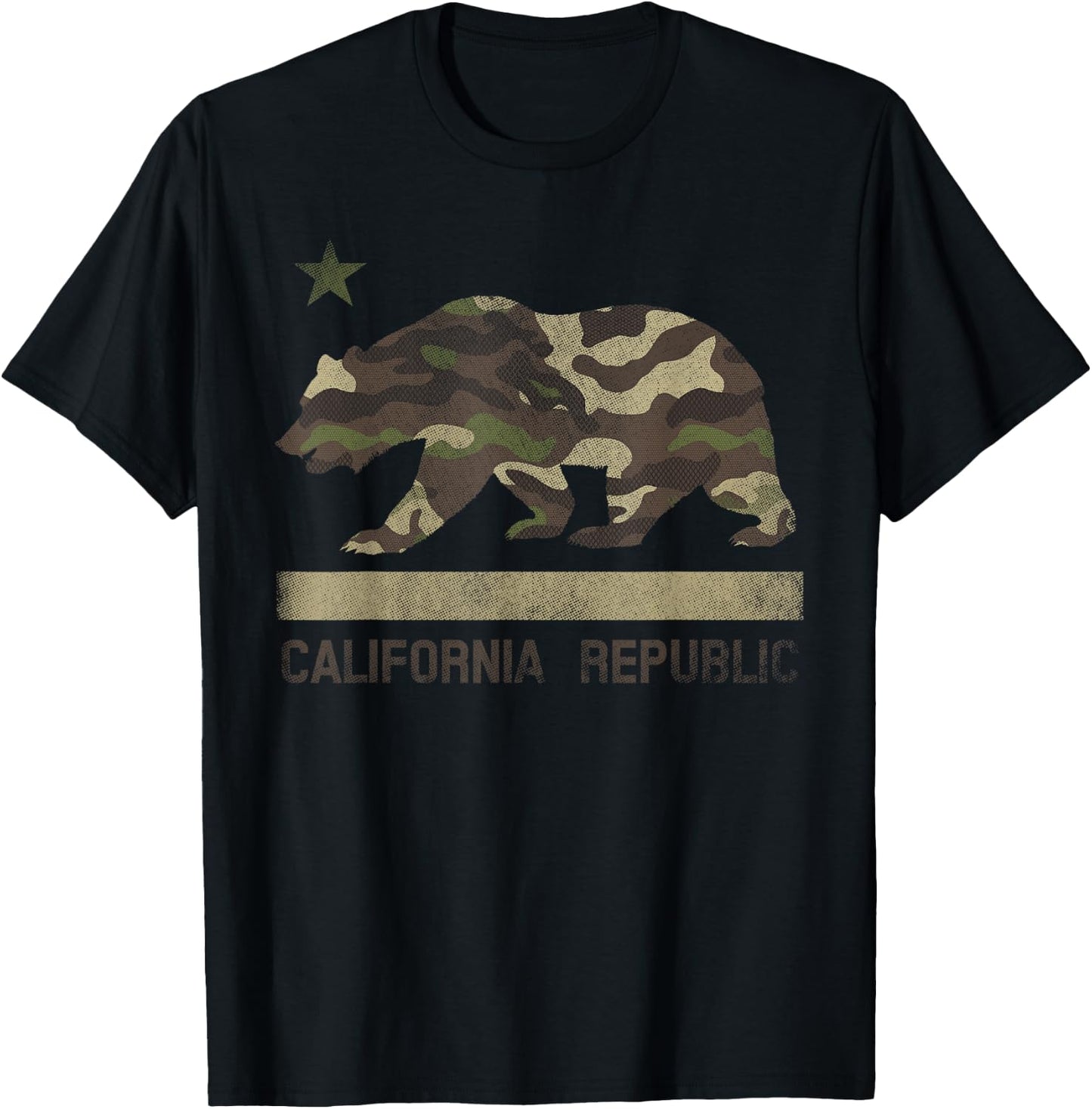 Camouflage California Republic Flag Bear Star Cali LA T-Shirt - T-Shirt | Black