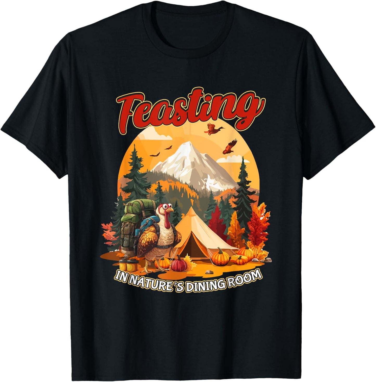 Thanksgiving Camping Turkey Hiking Lover T-Shirt - T-Shirt | Black