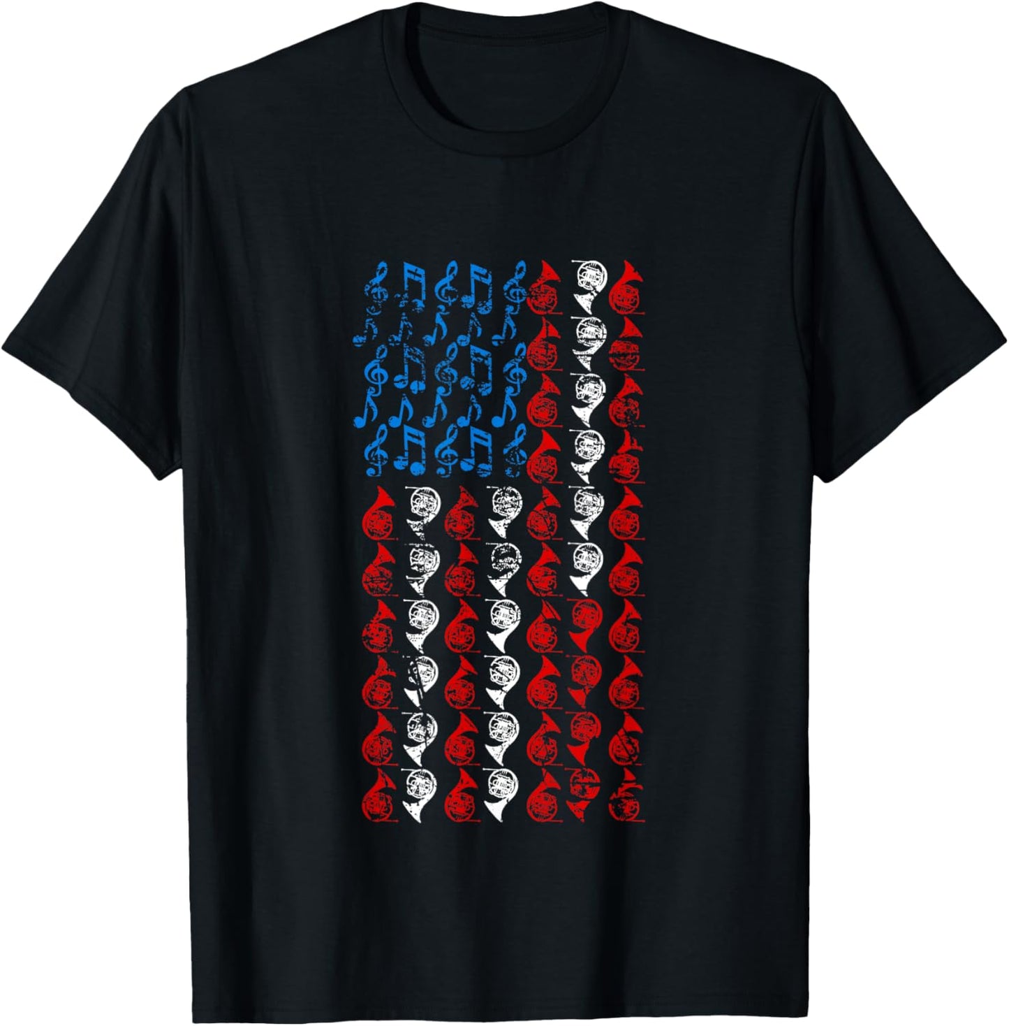 French horn American Flag 4th of July Men Women Hornist USA T-Shirt - T-Shirt | Black