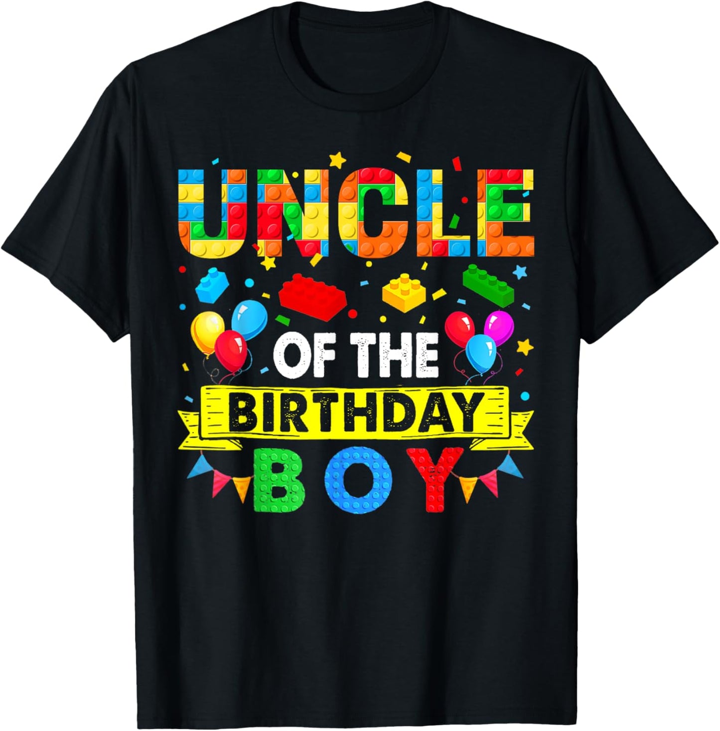 Uncle Of The Birthday Boy Master Builder Blocks Building T-Shirt - T-Shirt | Black