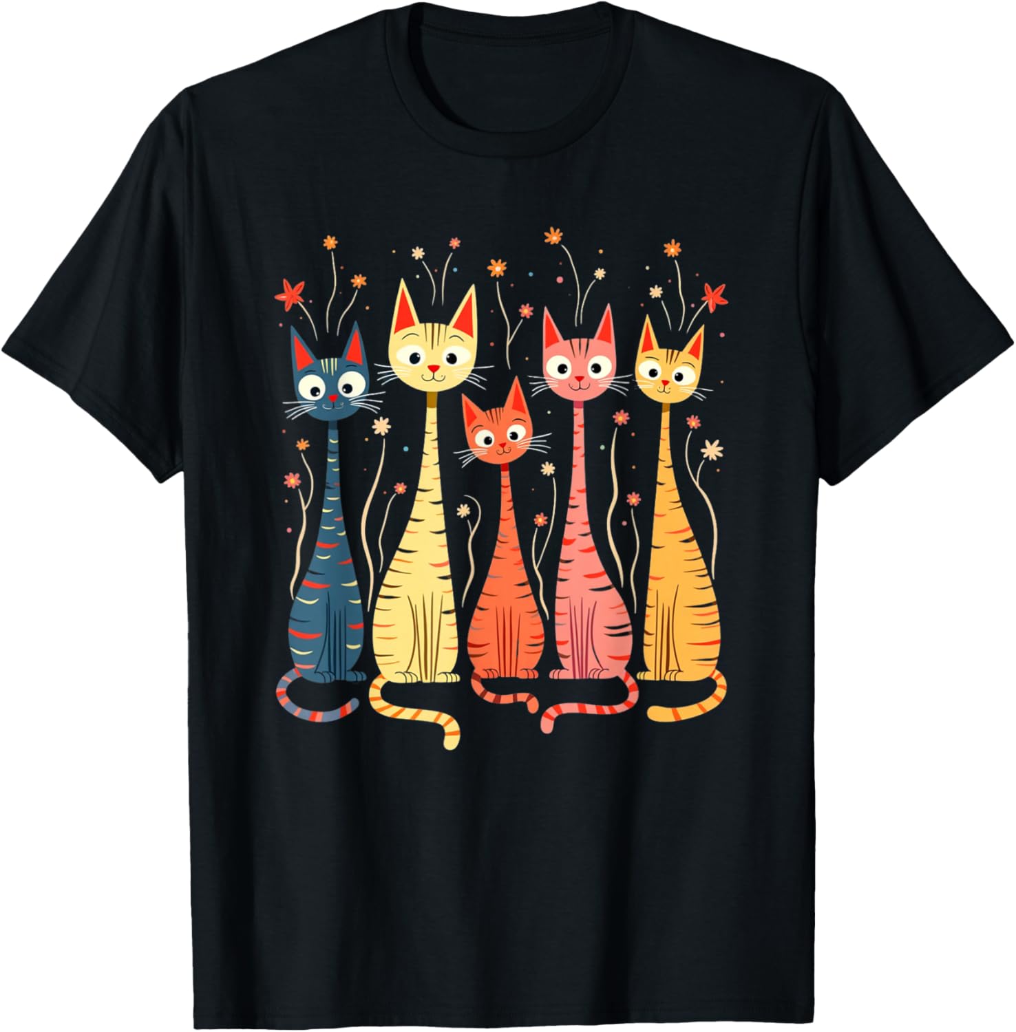 Cute Vintage Retro Mid-Century Long Neck Cats T-Shirt - T-Shirt | Black