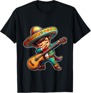 Mariachi boy dabbing with guitar Cinco de Mayo costume kids T-Shirt - T-Shirt | Black