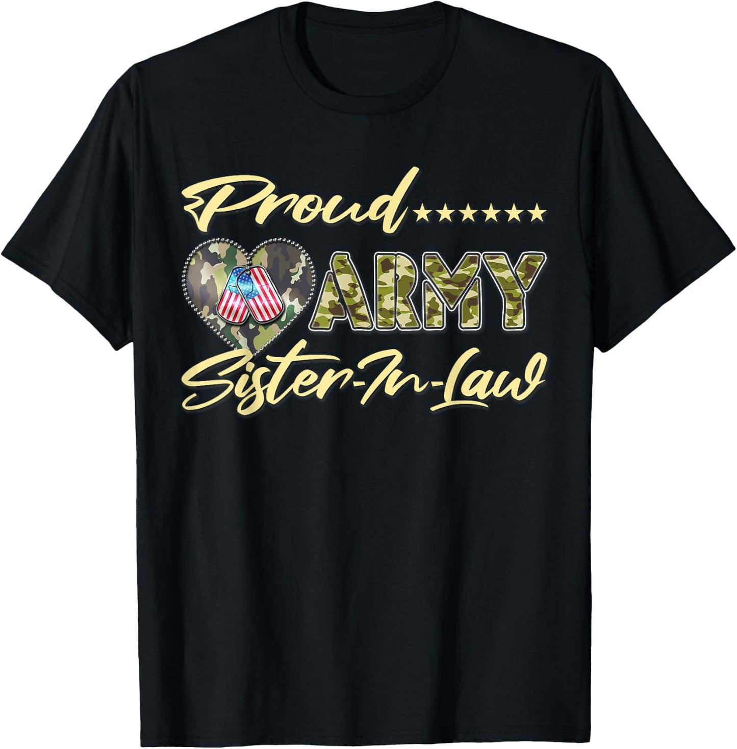 Proud Army Sister-In-Law - US Flag Dog Tags Military Family T-Shirt - T-Shirt | Black