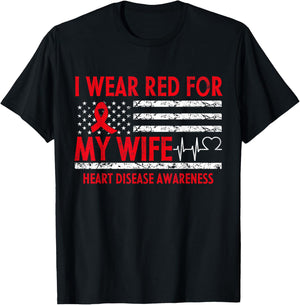 I Wear Red For My Wife Heart Disease Awareness T-Shirt - T-Shirt | Black