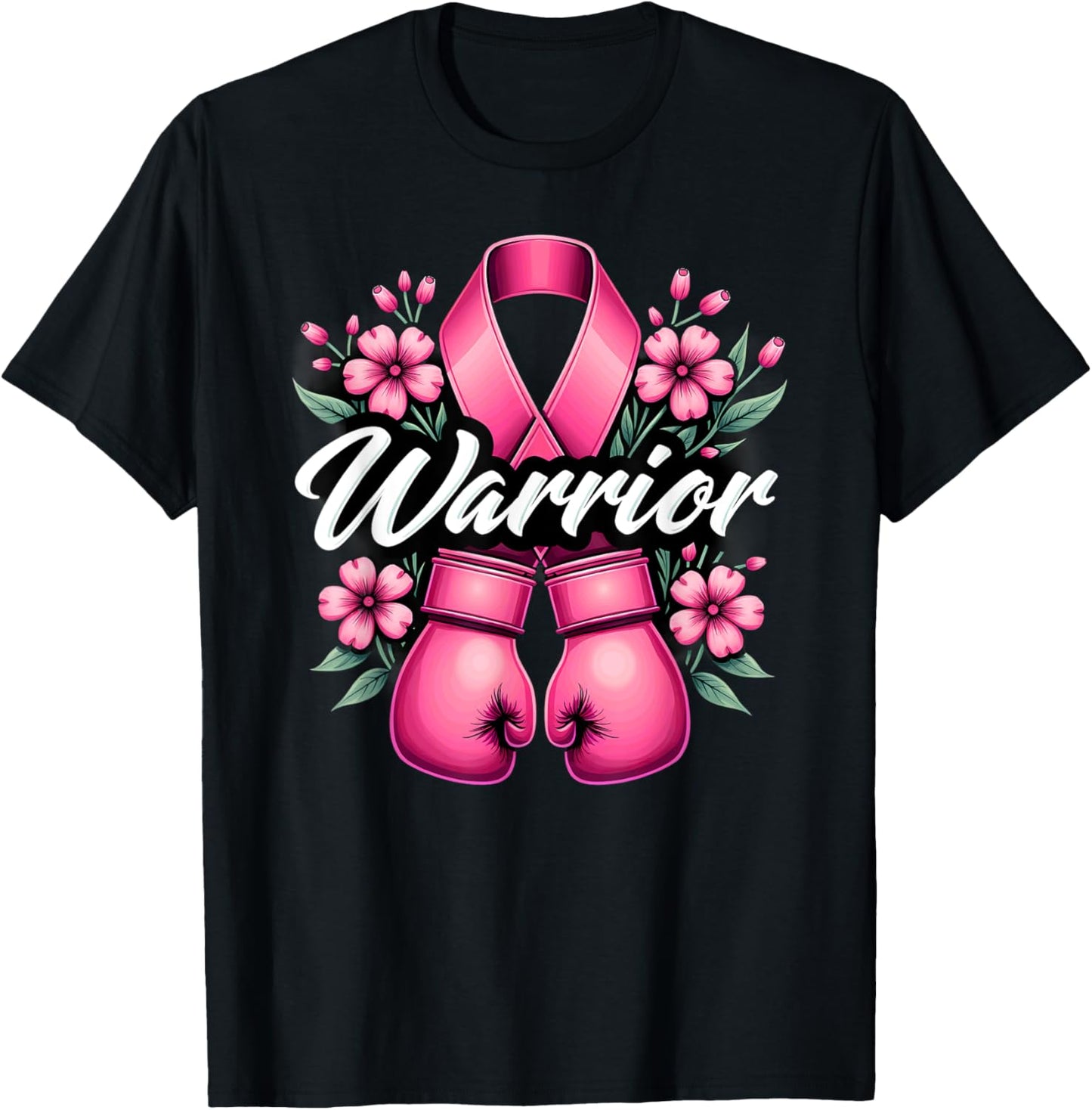 Boxing Gloves Pink Ribbon Breast Cancer Fighter Warrior T-Shirt - T-Shirt | Black