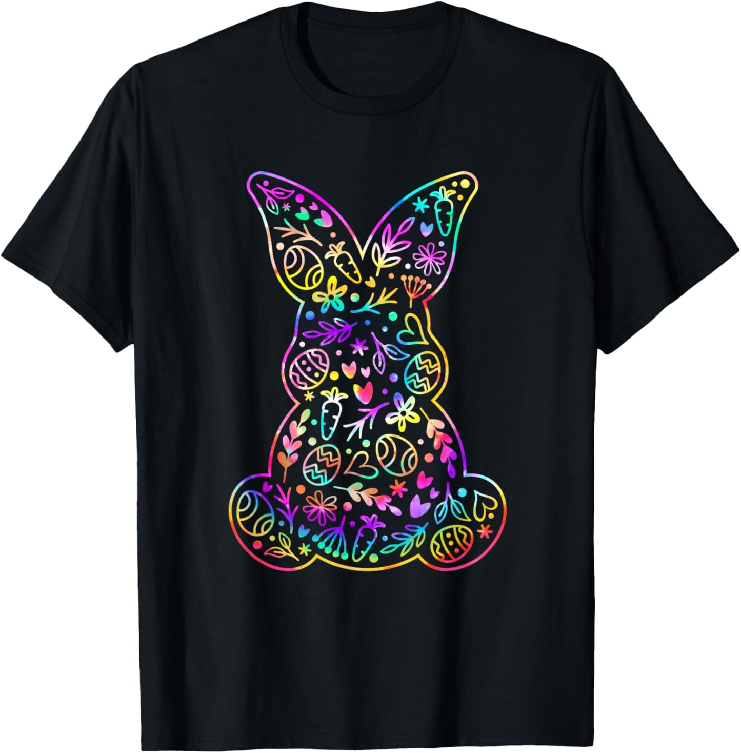 Easter Day Cute Floral Easter Bunny Tie Dye Women Kids Girl T-Shirt - T-Shirt | Black