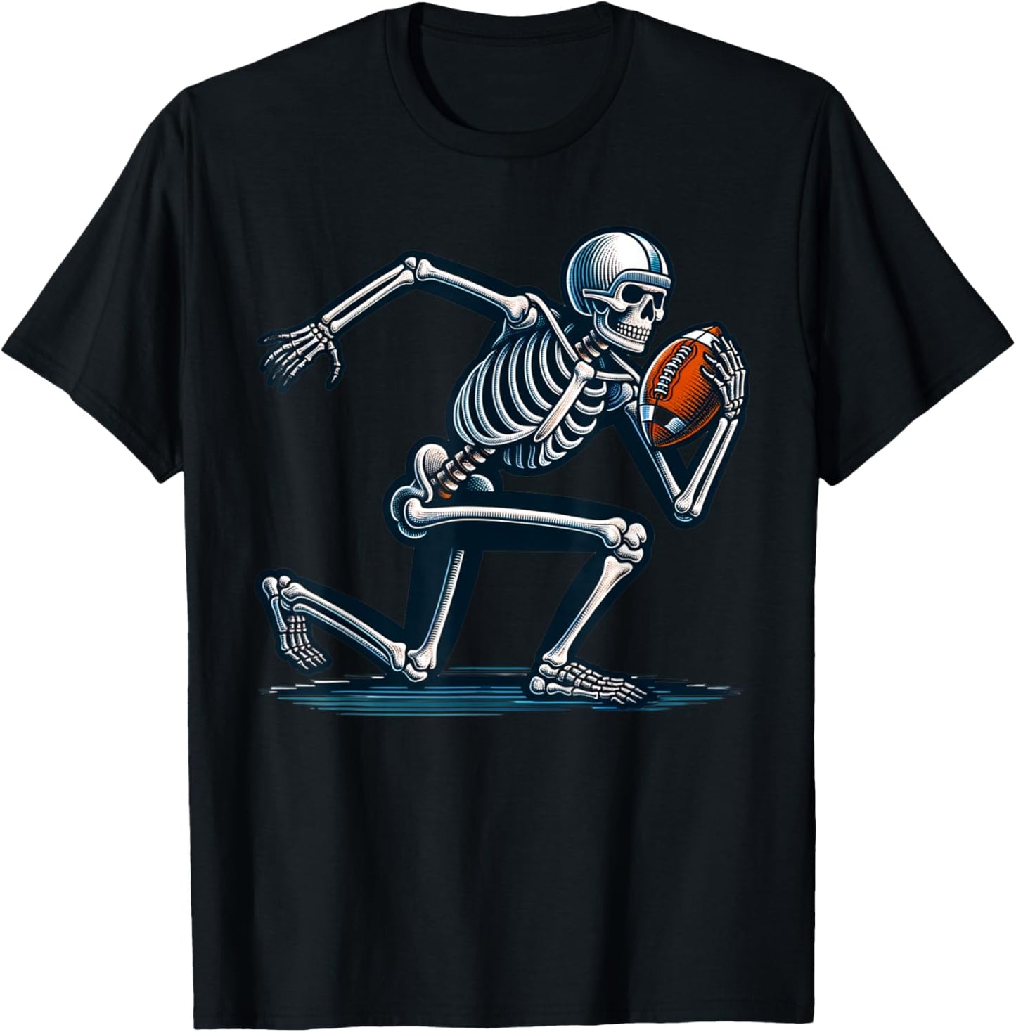 American Football Skeleton Boys Men Football Fan Halloween T-Shirt - T-Shirt | Black