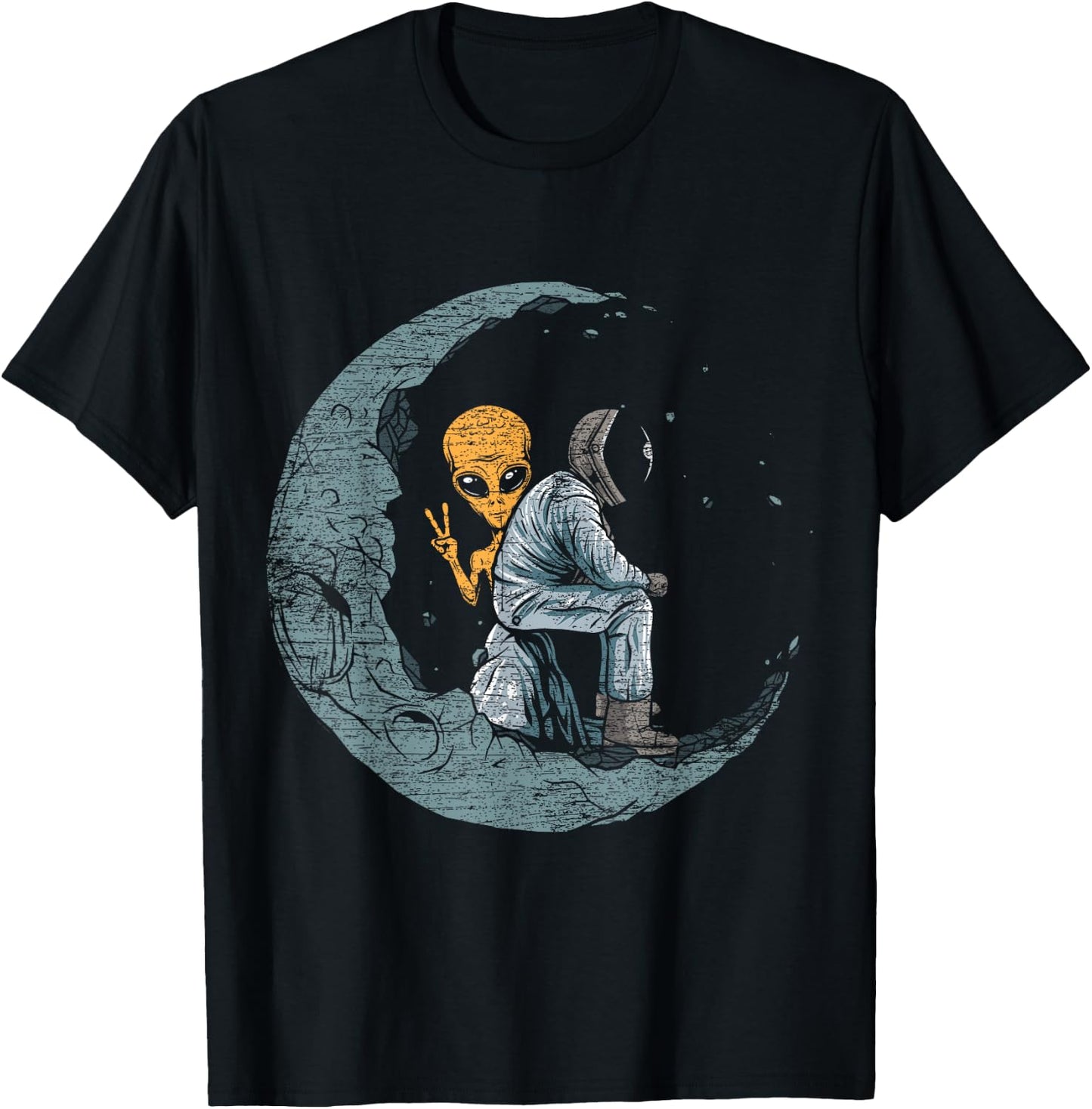 Planets Moon Spaceship Astronaut T-Shirt - T-Shirt | Black