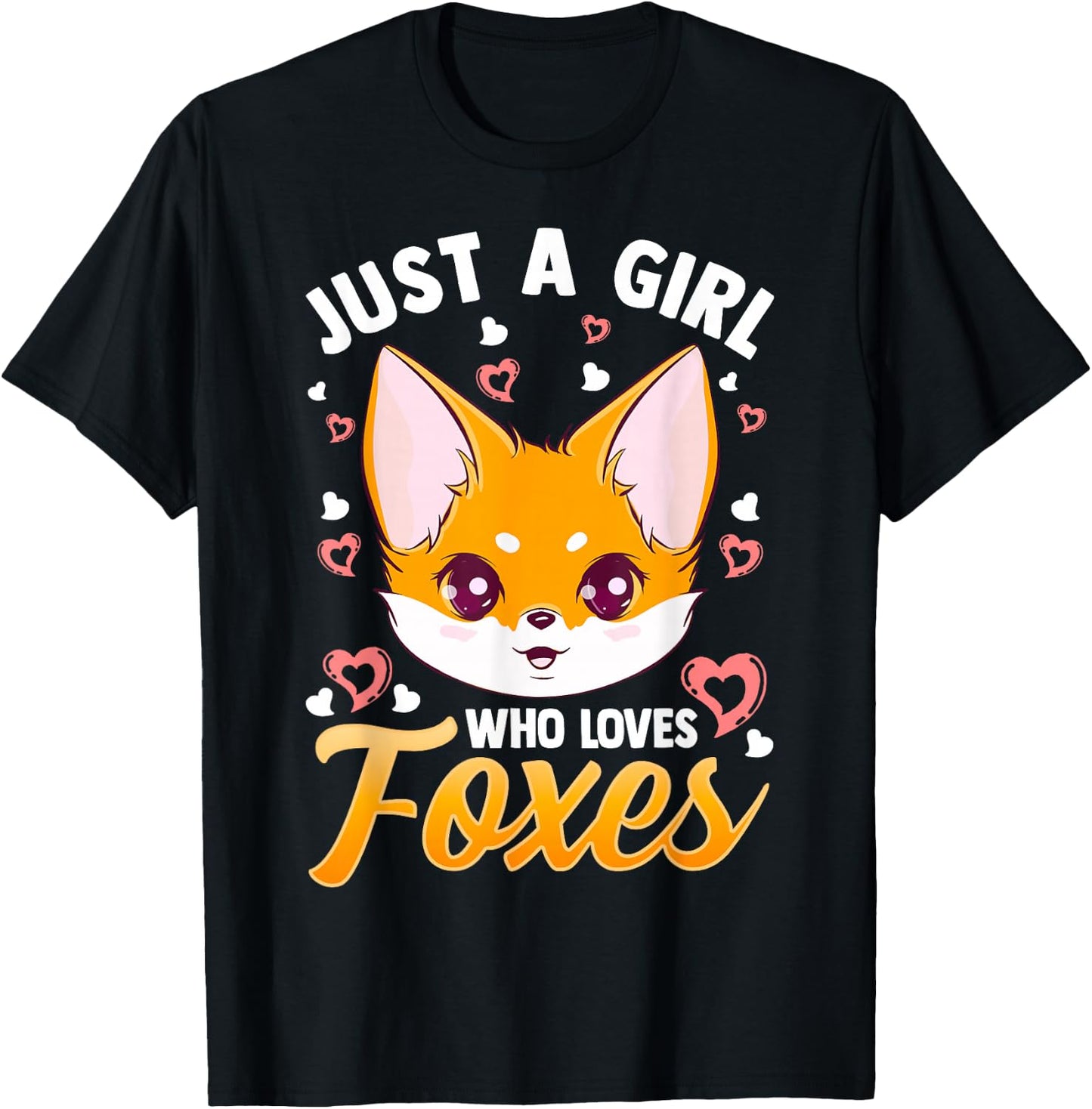 Just A Girl Who Loves Foxes Kids Girls Cute Fox Gift Mom Small T-Shirt - T-Shirt | Black