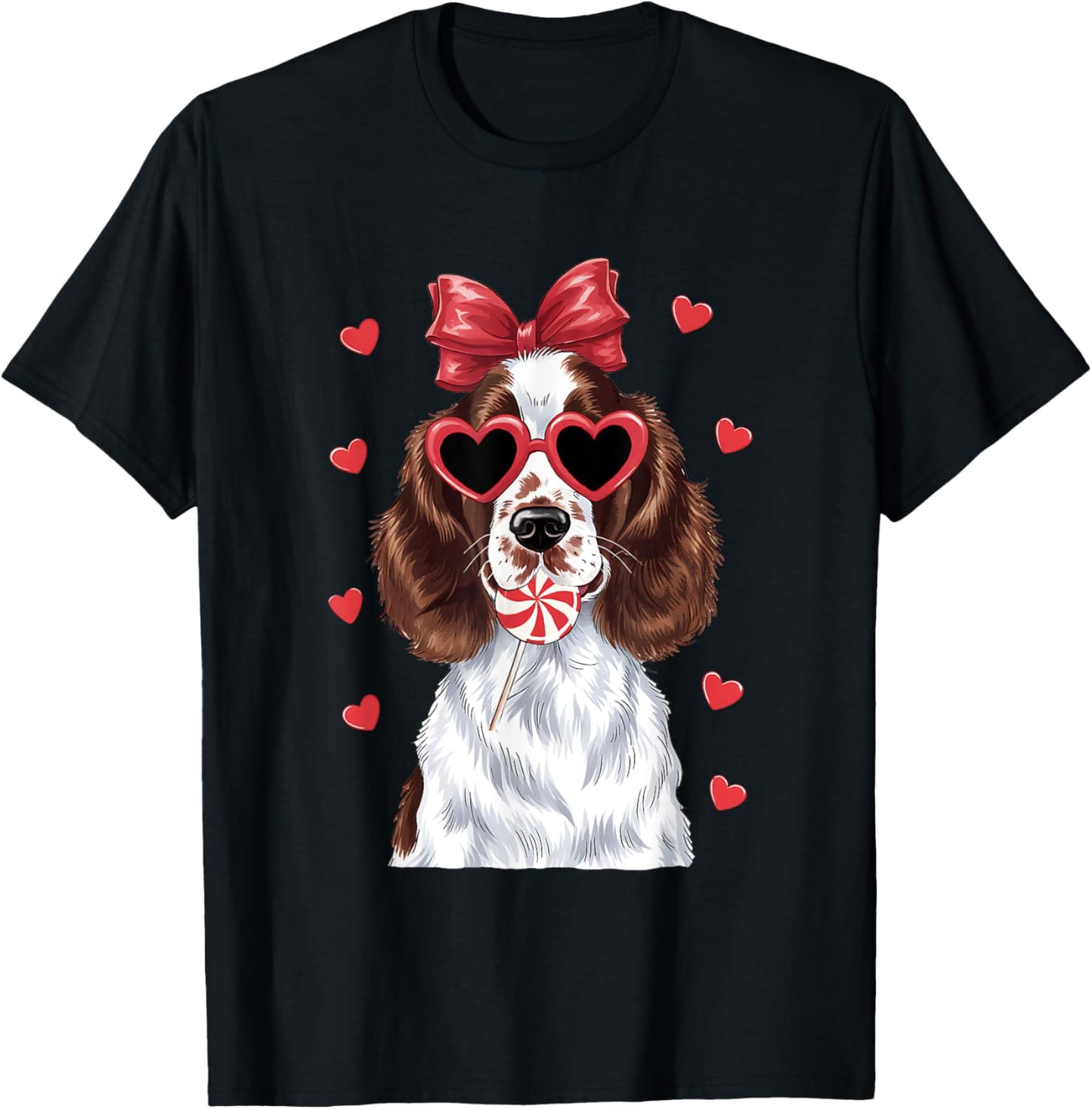 Adorable English Springer Spaniel Sweet Lollipop Valentine T-Shirt - T-Shirt | Black